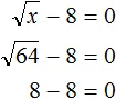 x - 8 ravno 0 step 3
