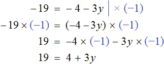 minus 19 ravno minus 4 minus 3 y step 1