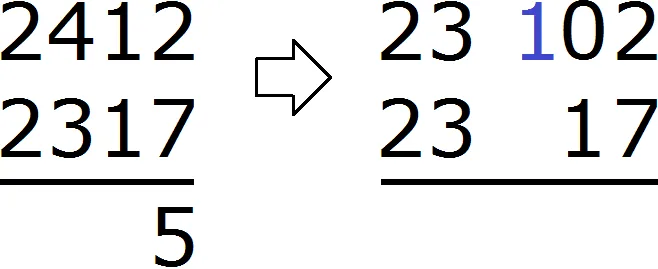 2412 minus 2317 уголком step 3