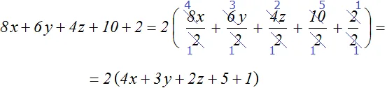 вынесение множителя для 8x 8y 4z 10 2