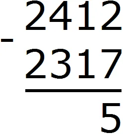 2412 minus 2317 уголком step 2
