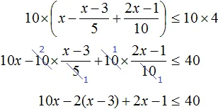 x minus x minus 3 na 5 plus 2x minus 1 na 10 less ravno 4 step 2