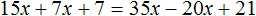 30x plus 14x plus 14 ravno 70x minus 40x plus 42 деление на 2 шаг 3