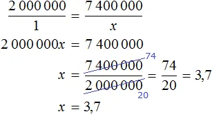 2000000 к 1 равно 7400000 на x решение
