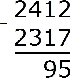 2412 minus 2317 уголком step 4