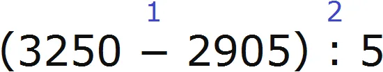 3250 минус 2905 на 5