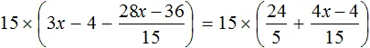 3x - 4 - 4 na 7x - 9 na 15 ravno 4 na 5 na 6 plus x - 1 na 3 step 3