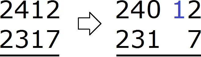 2412 minus 2317 уголком step 1
