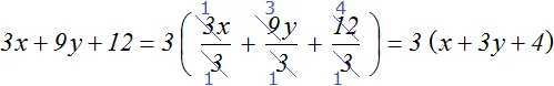 вынесение общего множителя в 3x 9y 12