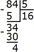 84 на 5 решение уголком шаг 1