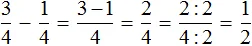 3 na 4 minus 1 na 4 ravno 1 na 2